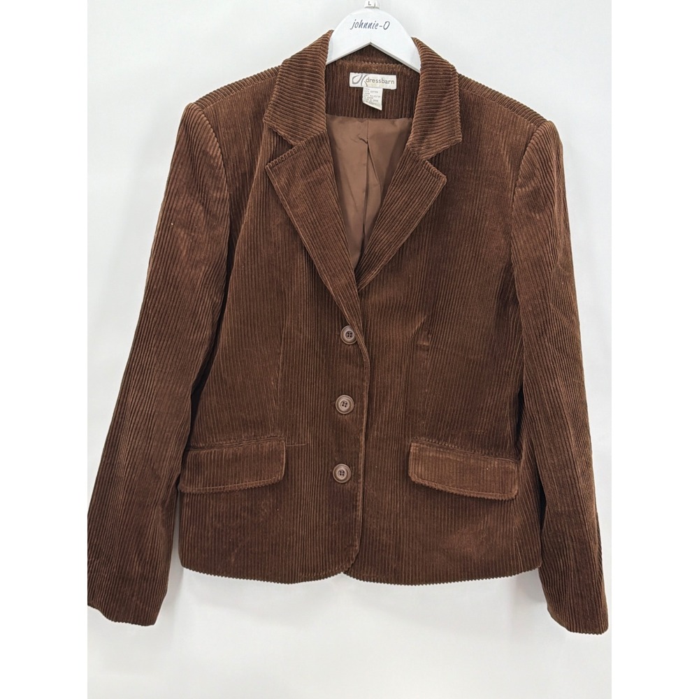Dressbarn Womens XL Brown Corduroy Blazer Jacket 3 Button Cotton Academic Lined